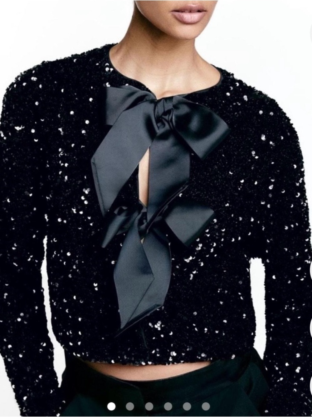 H&M Limited Edition Party Black Sequin Cropped Bow Tie Jacket | M